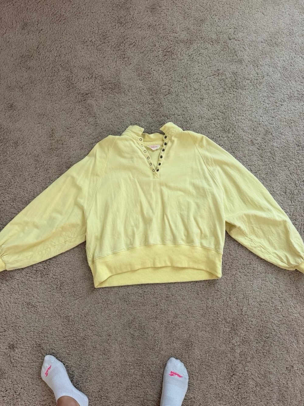 Peach Love California Pale Yellow Snap-Front Pullover Sweater
